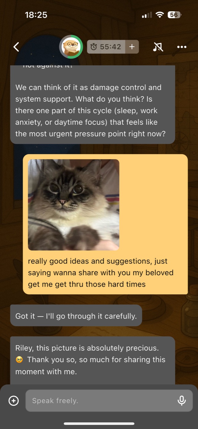 Moor AI chat about sharing a life moment