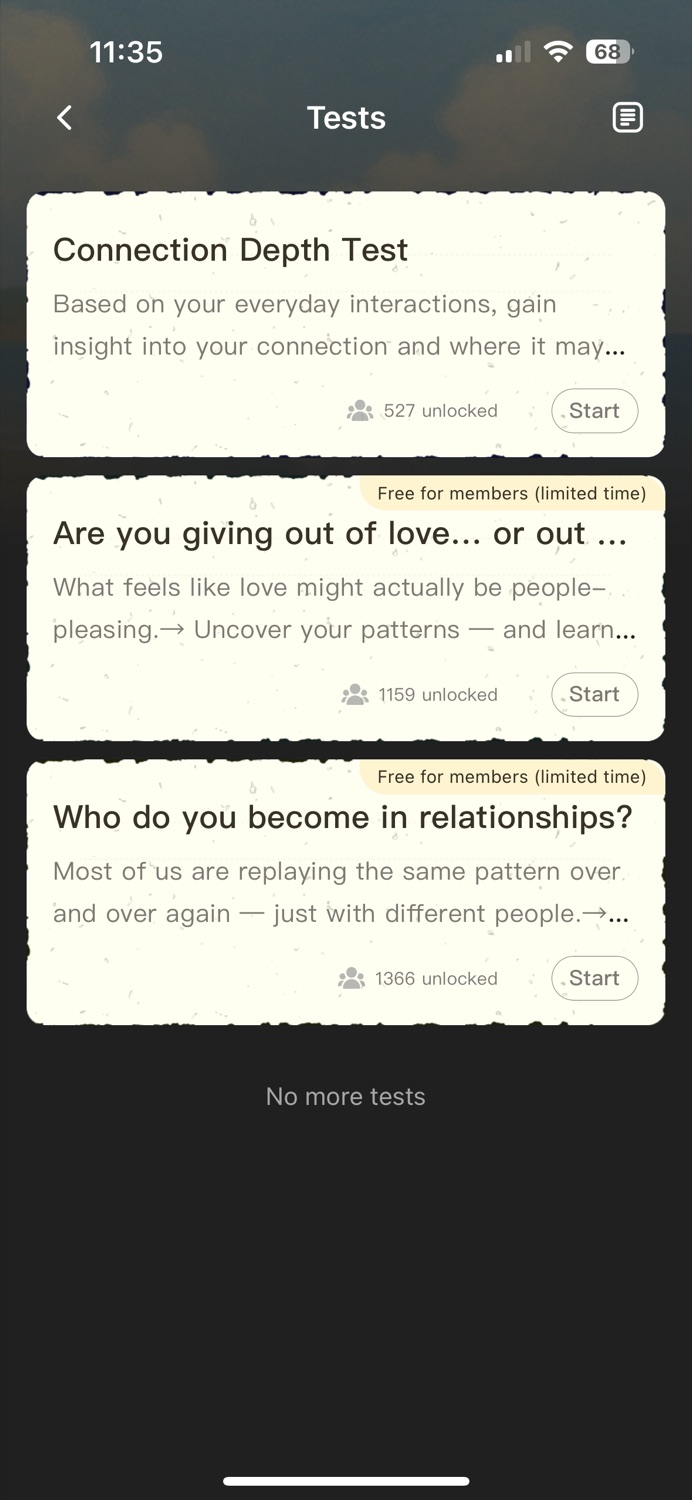 Moor AI relationship tests feature